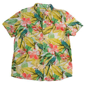 American Eagle Mens 2XL Hawaiian Shirt Camp Cotton Button Down Parrots Button Up